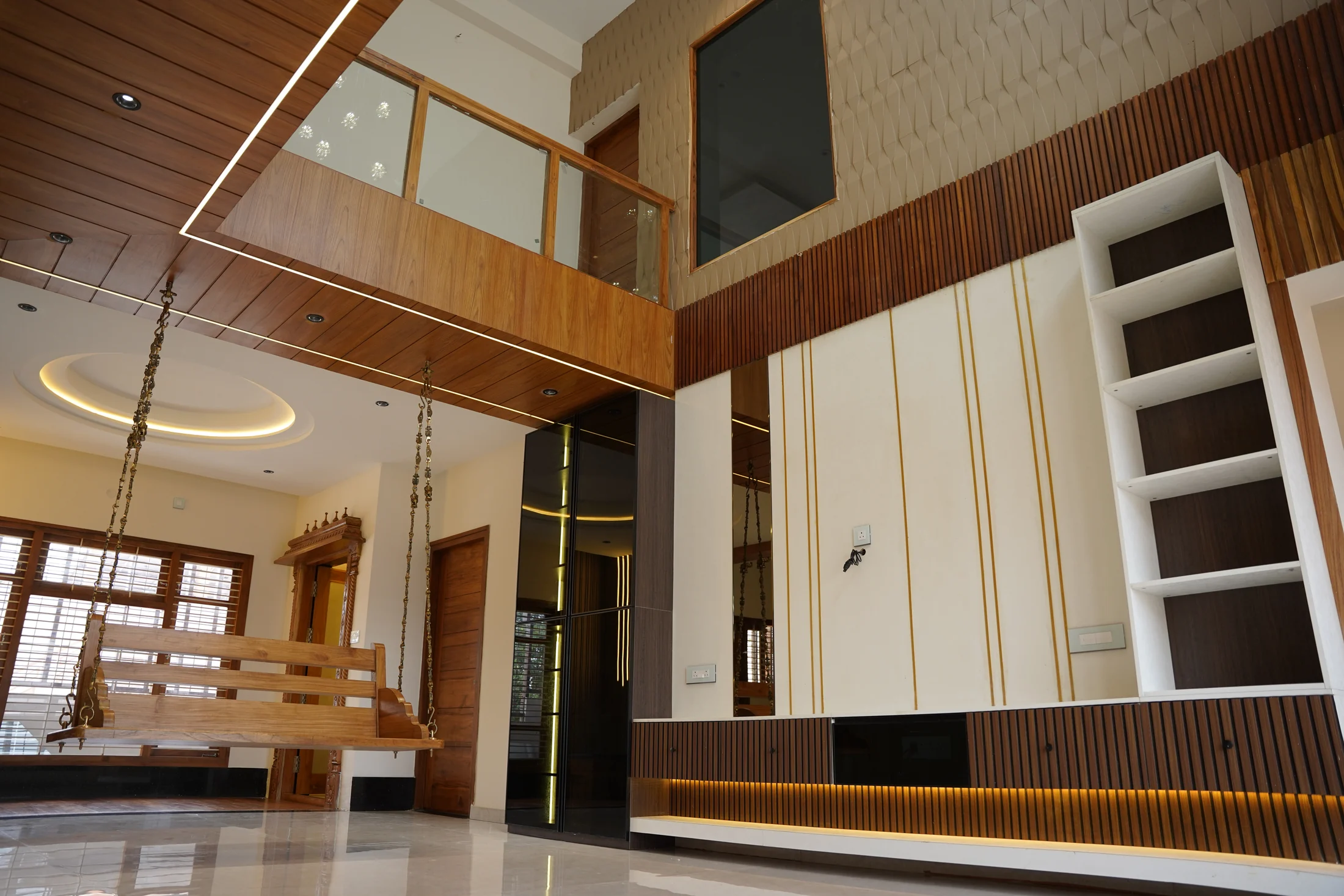 Completed double-height residential interior from the Nakhsha Homes project archive